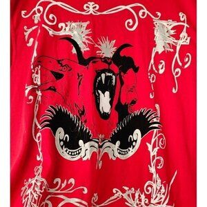 Rocker Hip Hop Samurai T Shirt Velvet Vinyl Embossed Short Sleeve Cotton XL Red